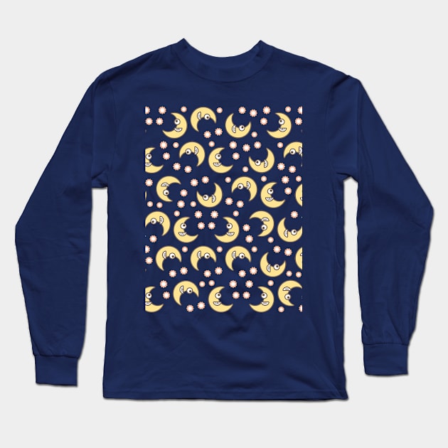 Smiling moons pattern Long Sleeve T-Shirt by Gaspar Avila